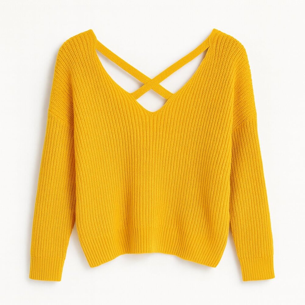 H&M Mustard Yellow Criss-Cross Back Knit Sweater — Size Medium (M) - Picture 3 of 4